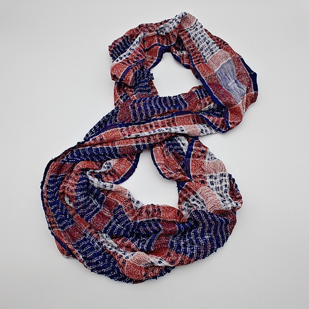 Patriotic Infinity Scarf Red White Blue Metallic Lightweight Open Weave Loop - Picture 5 of 7